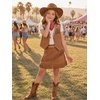 image:imageLOLANTA Cowgirl Outfits for Girls Boho Western Fringe Vest Skirt 2Pcs Set Kids Suede Tassel Country Concert Rodeo ClothesBrown