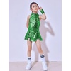 image:imageLOLANTA Girls Sequins Dance Clothes Dress 414 Yrs Sparkle Hip Hop Jazz Dance Outfit Sleeveless Top and ShortsGreen