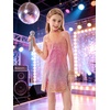image:imageLOLANTA Girls Sequins Dance Clothes Dress 414 Yrs Sparkle Hip Hop Jazz Dance Outfit Sleeveless Top and ShortsMagic Pink