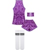 image:imageLOLANTA Girls Sequins Dance Clothes Dress 414 Yrs Sparkle Hip Hop Jazz Dance Outfit Sleeveless Top and ShortsPurple