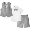 image:imageLOLANTA Boys Linen Suit 4 Piece Summer Gentleman Outfit Kids Dress Vest Shirt Shorts Set for Beach Wedding GraduationGrey