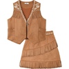 image:imageLOLANTA Cowgirl Outfits for Girls Boho Western Fringe Vest Skirt 2Pcs Set Kids Suede Tassel Country Concert Rodeo ClothesBrown