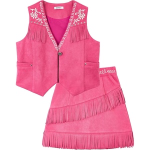 image:imageLOLANTA Cowgirl Outfits for Girls Boho Western Fringe Vest Skirt 2Pcs Set Kids Suede Tassel Country Concert Rodeo ClothesRose
