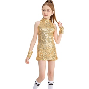 image:imageLOLANTA Girls Sequins Dance Clothes Dress 414 Yrs Sparkle Hip Hop Jazz Dance Outfit Sleeveless Top and ShortsGolden