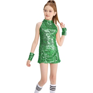 image:imageLOLANTA Girls Sequins Dance Clothes Dress 414 Yrs Sparkle Hip Hop Jazz Dance Outfit Sleeveless Top and ShortsGreen