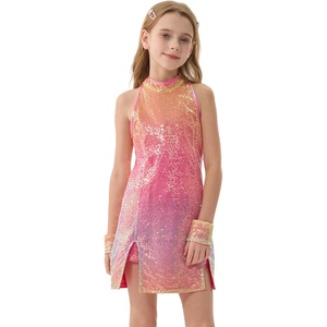 image:imageLOLANTA Girls Sequins Dance Clothes Dress 414 Yrs Sparkle Hip Hop Jazz Dance Outfit Sleeveless Top and ShortsMagic Pink