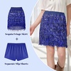 image:imageLOLANTA Girls Sequin Fringe Skirts Sparkle Layered Tassel Elatic Waist Disco Rave Party Mini Skirt with LiningBlue