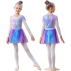 image:imageLOLANTA Girls Ballet Dance Dress Kids Long Sleeve Skirted Gymnastics Leotard with Scrunchie Glitter DancewearPurple