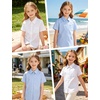 image:imageLOLANTA Girls Short Sleeve Button Down Shirts Kids Stretch Summer Dress Shirts Stain Repellent Uniform Blouse with PocketLightblue