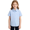 image:imageLOLANTA Girls Short Sleeve Button Down Shirts Kids Stretch Summer Dress Shirts Stain Repellent Uniform Blouse with PocketLightblue