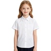 image:imageLOLANTA Girls Short Sleeve Button Down Shirts Kids Stretch Summer Dress Shirts Stain Repellent Uniform Blouse with PocketWhite