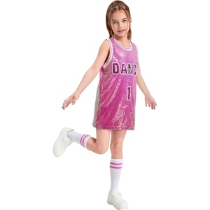 image:imageLOLANTA Girls Hip Hop Dance Clothes Kids Jersey Sequin Dress Long Tank Top Jazz Costume Cheerleading TShirtPink